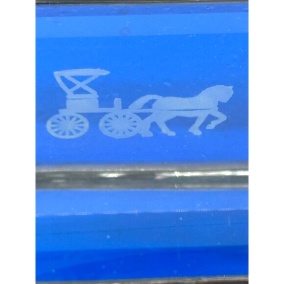 Stained Glass Trinket Box Cobalt Blue Mirrored Bottom Etched Stage Coach Hinged‎ - Picture 8 of 16